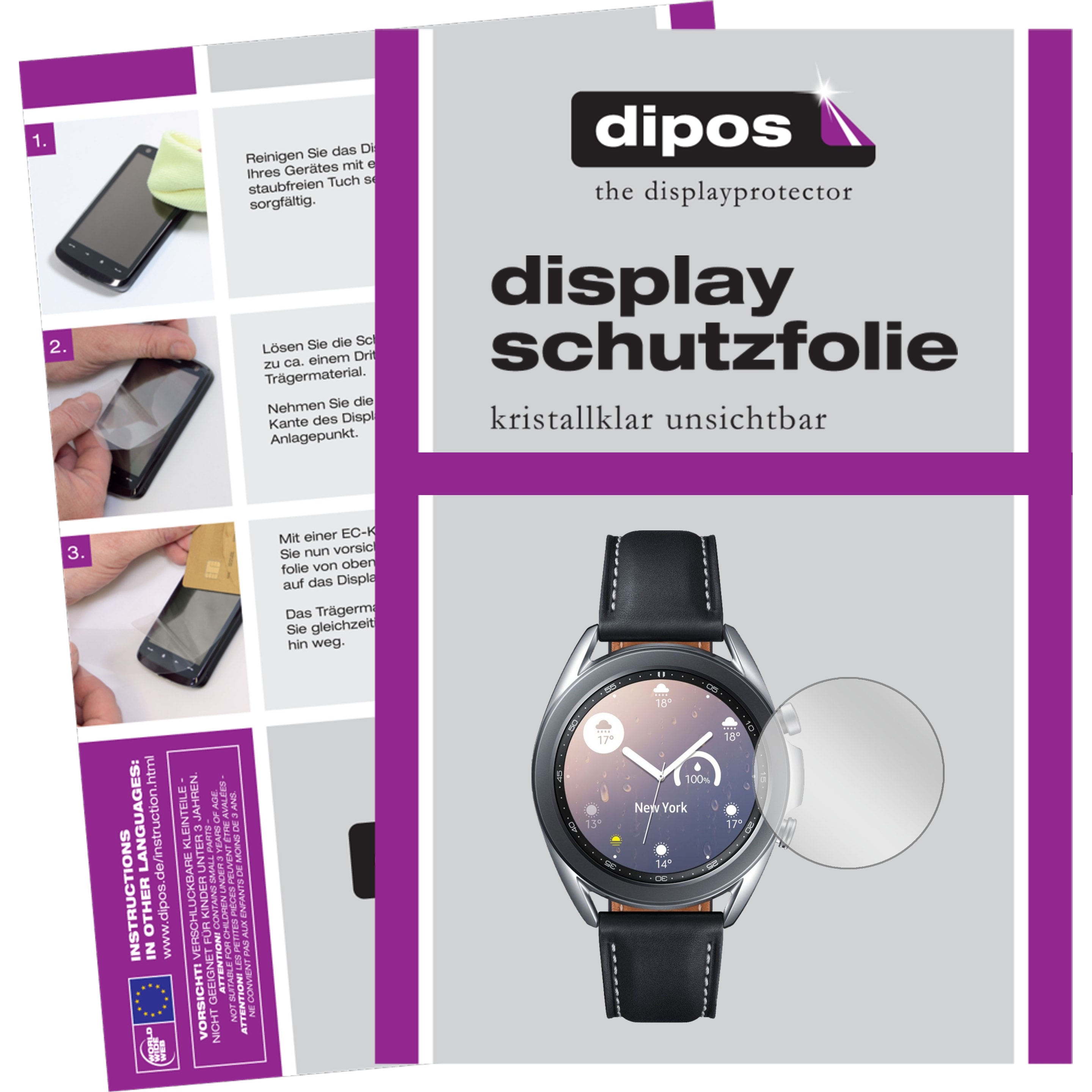 Dipos Displayschutzfolie Crystalclear, Smartwatch Schutzfolie, Transparent