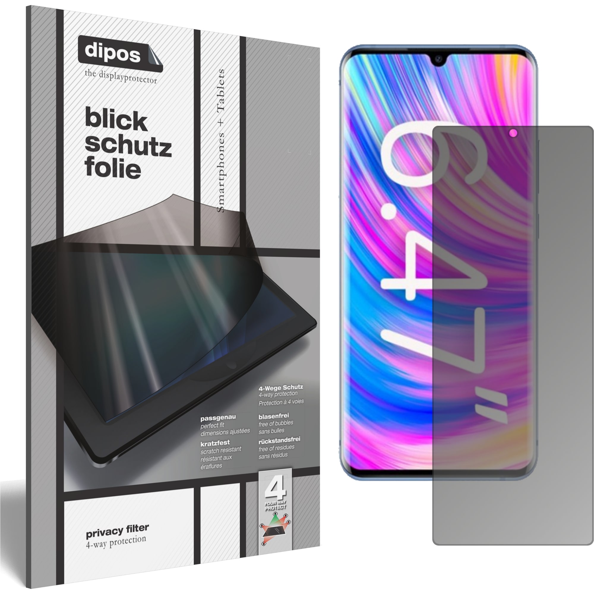 Dipos Blickschutzfolie 4-Way Privacy (1 Stück, ZTE Blade 20 Pro 5G), Smartphone Schutzfolie, Transparent