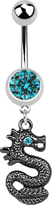 Produktbild Star Piercing Banane silber mit Anhänger schwarzer Drachen aqua (Chirurgenstahl 316L, ohne Messing)