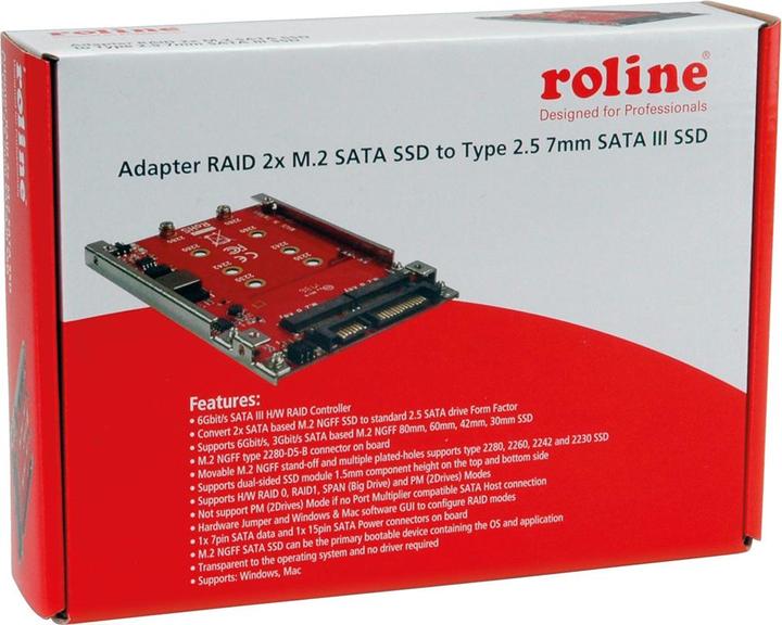 Immagine prodotto Roline M.2 a SATA III SSD H/W Adapter, 2x M.2 NGFF SSD, Boot- e RAID-enabled