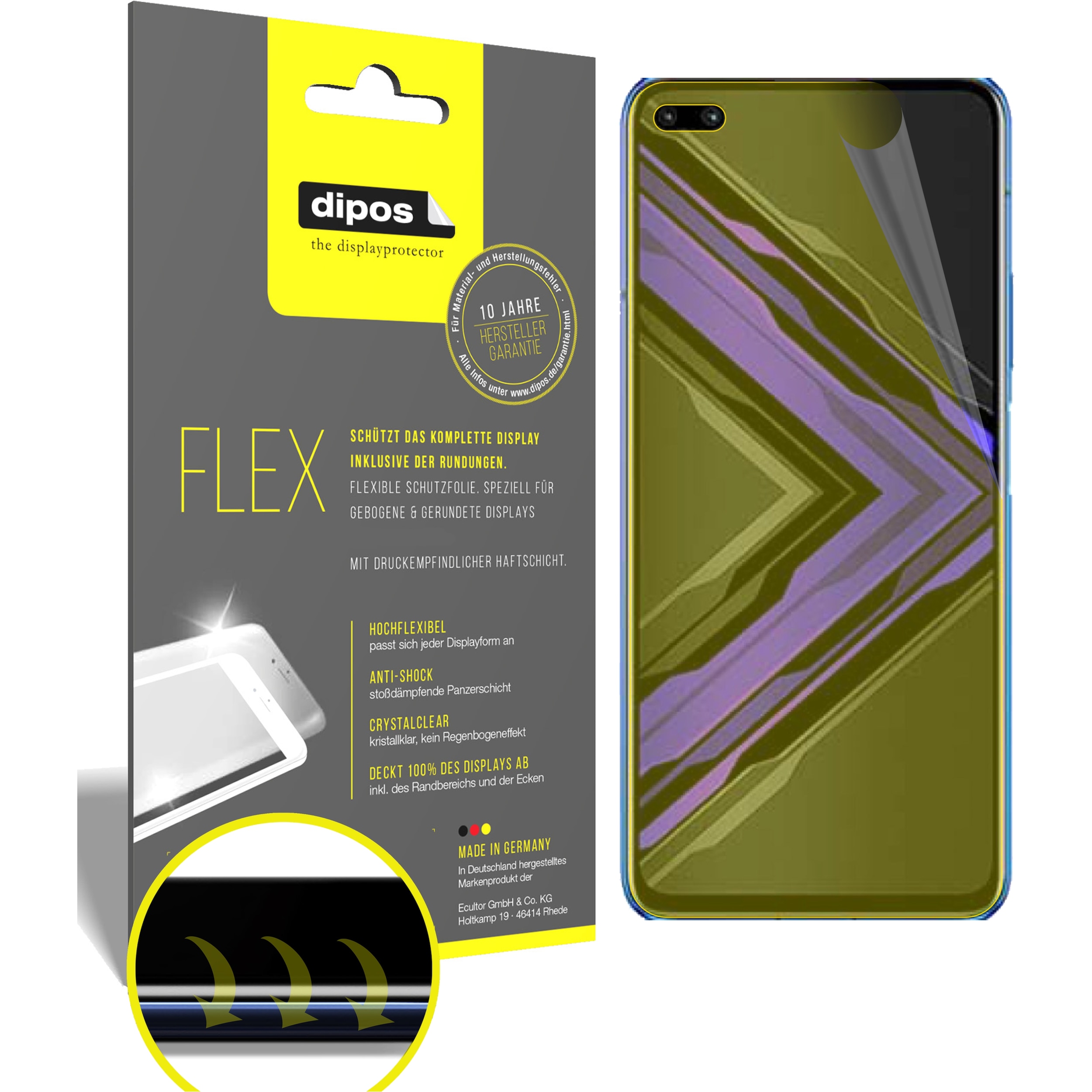 Dipos Displayschutzfolie Full-Cover 3D (3 Stück, Honor Play 4 Pro), Smartphone Schutzfolie, Transparent