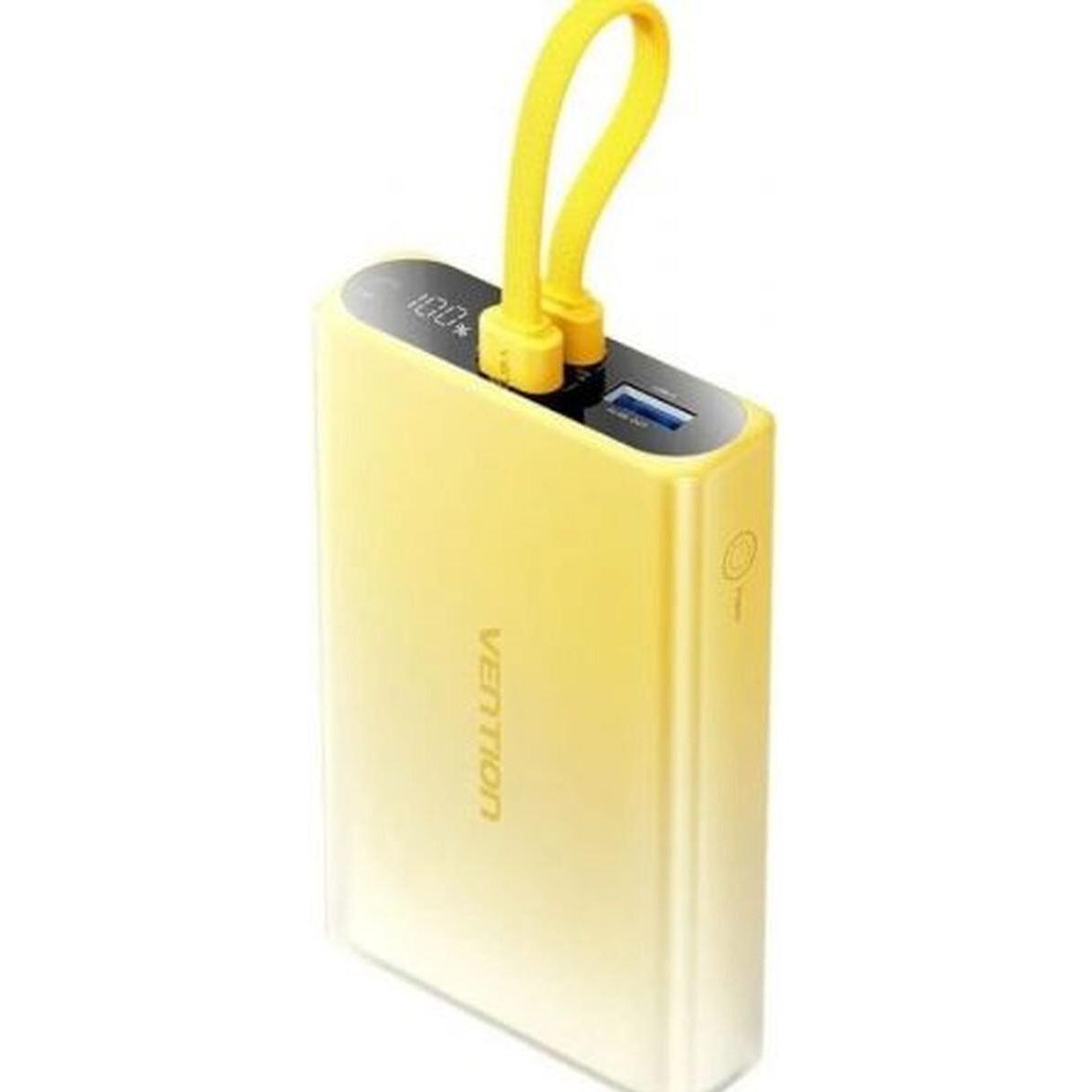 Vention POWER BANK USB 10000MAH 22.5W/YELLOW FHZY0 (10000 mAh, 22.50 W, 37 Wh), Powerbank, Giallo