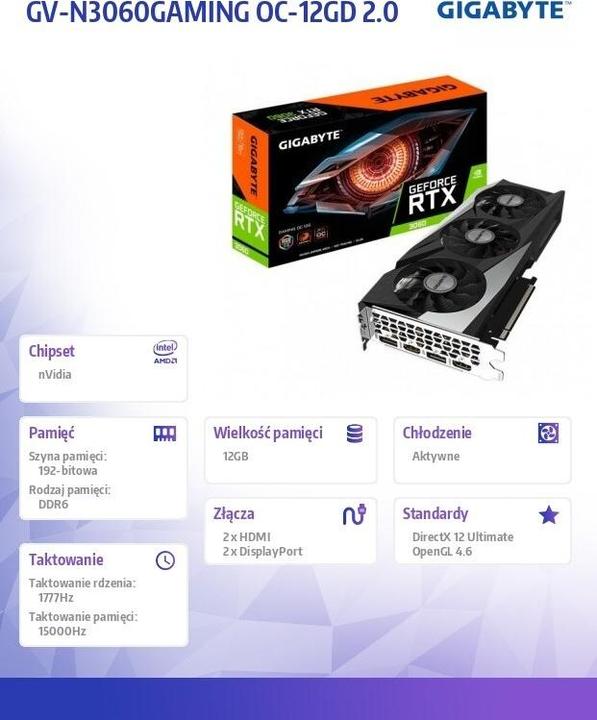 Productafbeelding Gigabyte GeForce RTX 3060 Gaming OC LHR (12 GB)