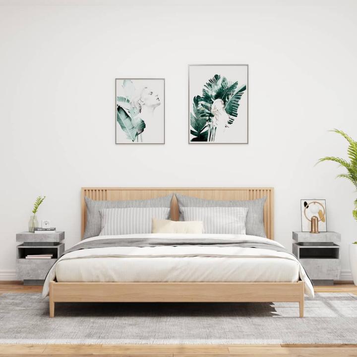 Produktbild vidaXL Nachttische mit LED-Leuchten 2 Stk. Betongrau 40x39x48,5