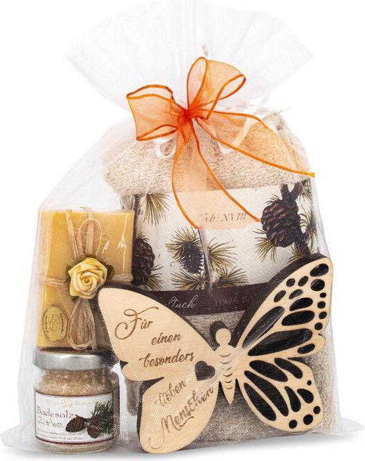 Immagine prodotto ZNatur Set regalo in legno di pino svizzero con incisione a farfalla Lieber Mensch e sapone da bagno in (Set per la cura del corpo)