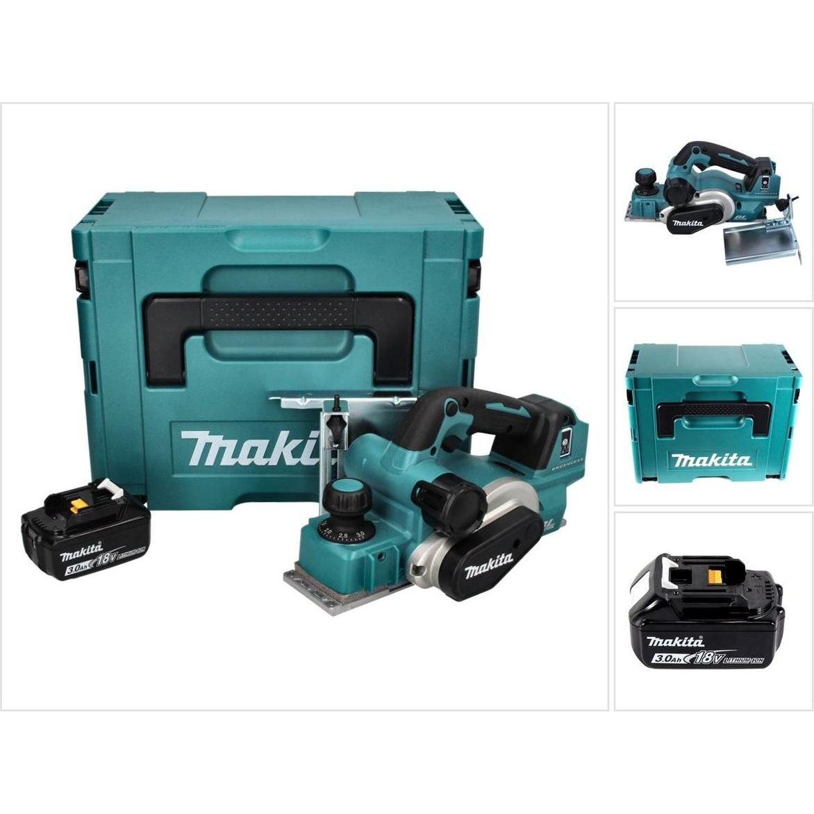 Makita, Hobelmaschine, DKP 181 F1J Akku Hobel Falzhobel 82 mm 18 V Brushless + 1x Akku 3,0 Ah + Makpac - ohne Ladege