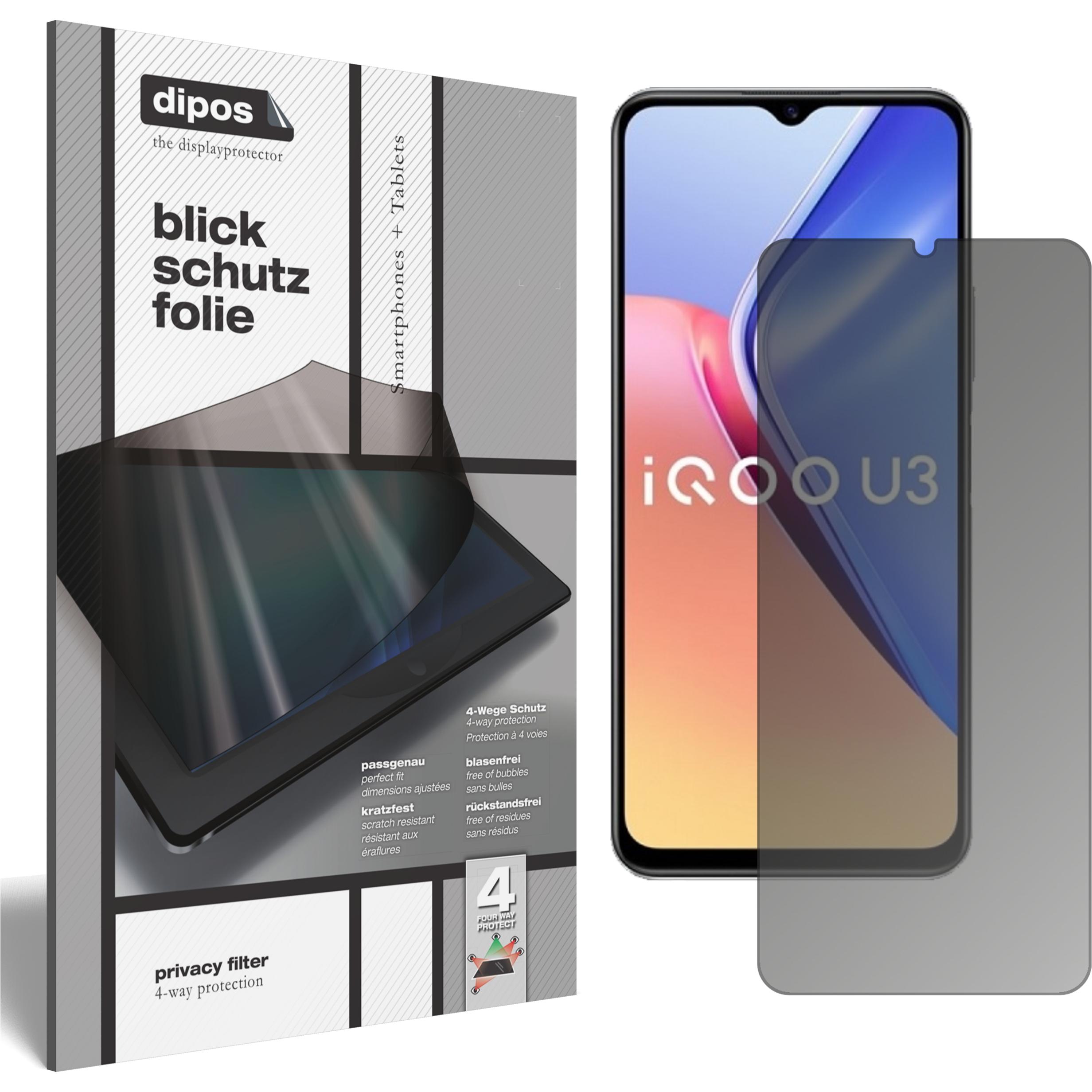 Dipos Blickschutzfolie 4-Way Privacy (1 Stück, Vivo iQOO U3), Smartphone Schutzfolie, Transparent