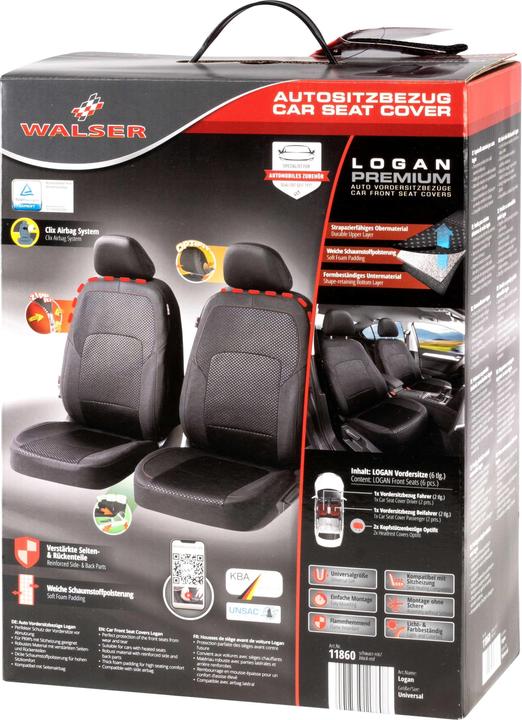 Actual product image Walser Premium Logan car seat covers with zip, ZIPP-IT seat covers, front