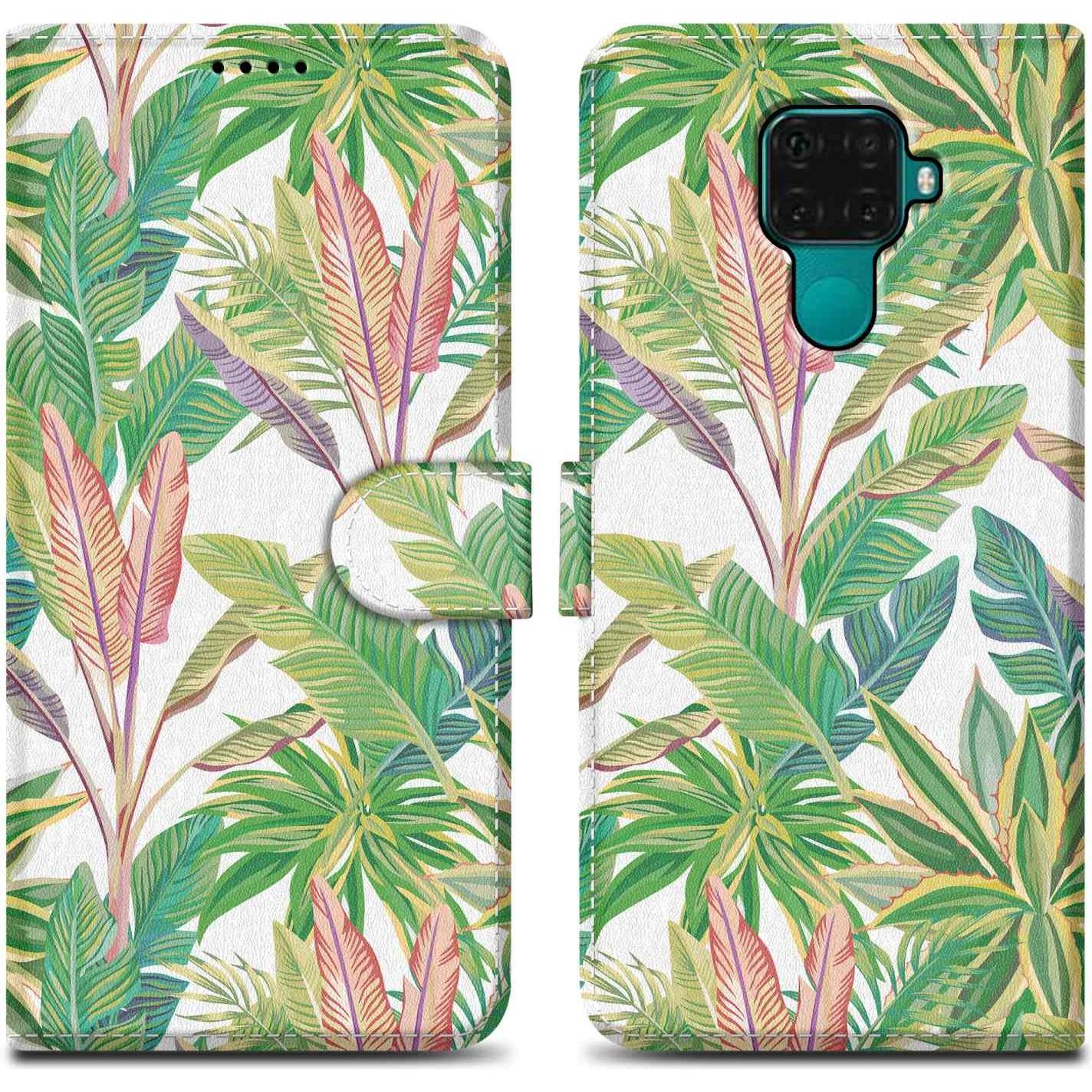 Cadorabo Book Hülle mit Print (Huawei Mate 30 Lite), Smartphone Hülle, Grün