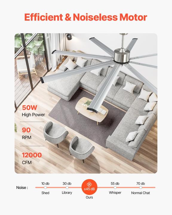 Actual product image Vevor Ceiling Fan Without Lighting Remote Control Brushed Nickel (45 dB)