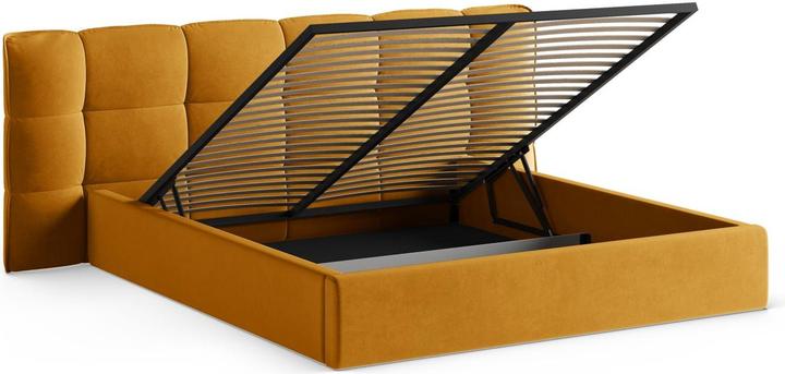 Actual product image Micadoni Velvet Storage Bed With Headboard, "Eric", Yellow, 225x250x104 Made in Europe (160 x 200 cm)