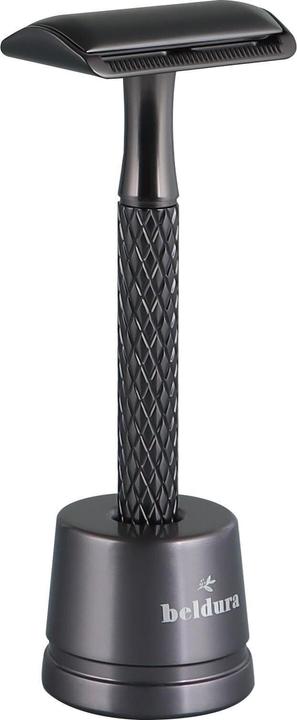 Beldura Matte Black Straight Razor with Stand