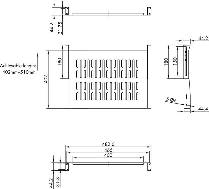 Produktbild Value 19"-Fachboden 1HE, T: 400 mm, < 25 kg, U-Form