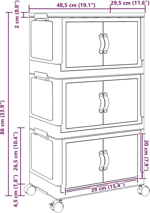 Actual product image vidaXL Storage box with wheels Stackable 3-tier 28 L (28 l)