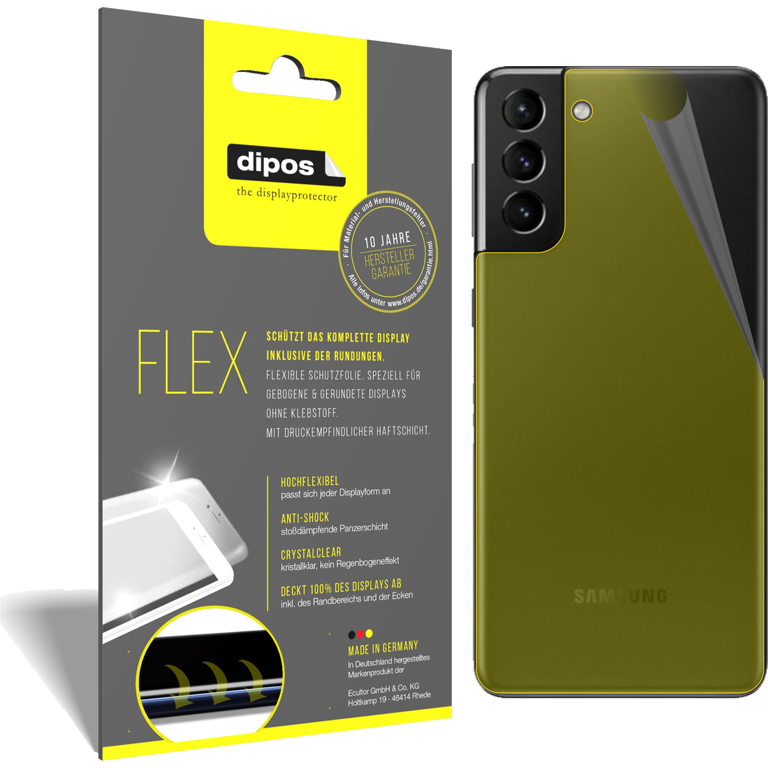 Dipos Displayschutzfolie Full-Cover 3D (3 Stück, Samsung Galaxy S21), Smartphone Schutzfolie, Transparent