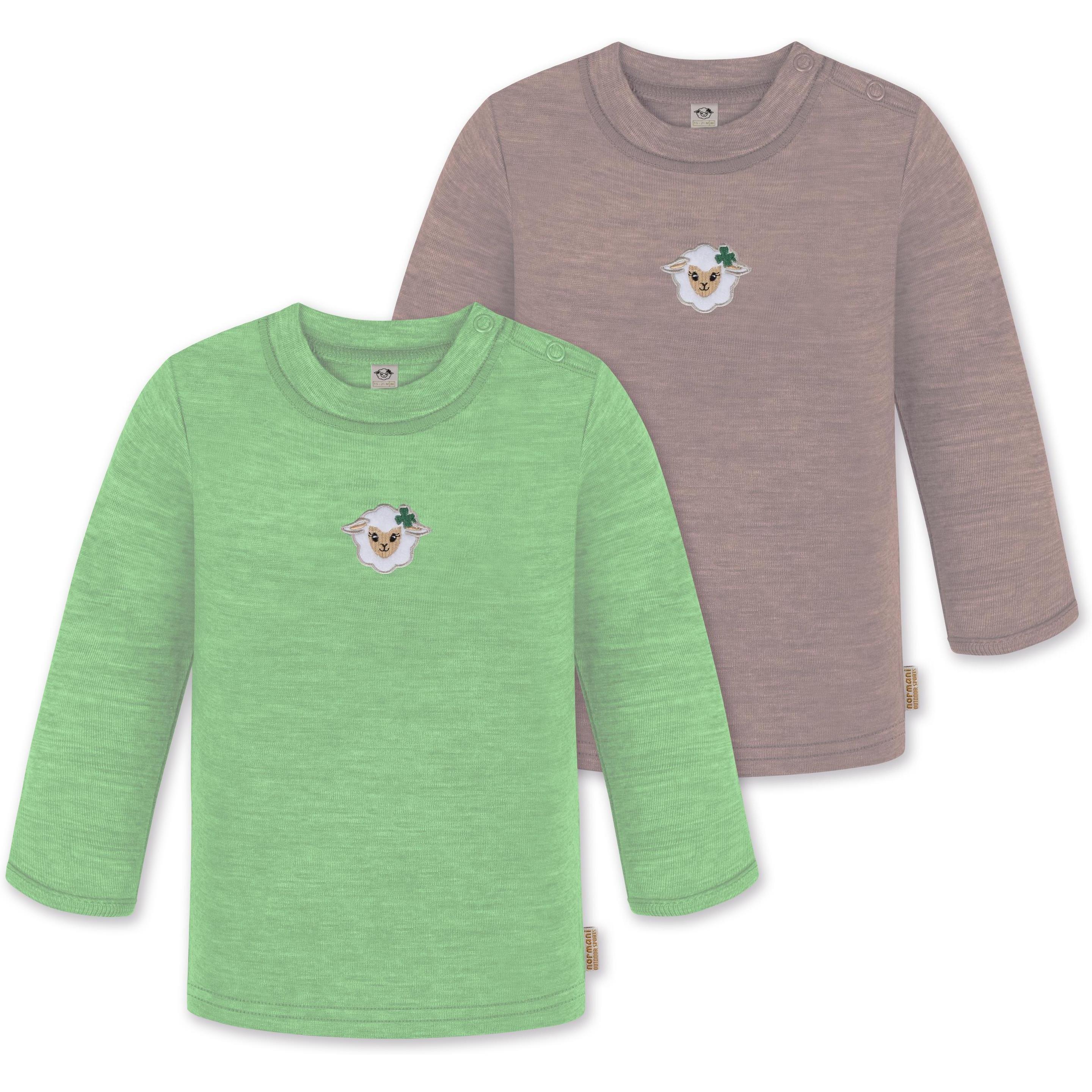 Thumbnail - Normani, Herren, Body, 2er Pack Baby Merino Longsleeve „Taupo" - 9473, Grün, (80)