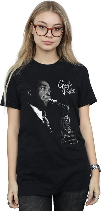 Actual product image Universal Textiles Womens/Ladies Playing Saxophone Cotton Boyfriend T-Shirt (5XL)
