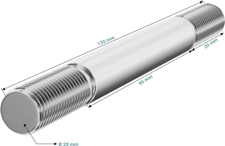 Produktbild Wiltec Standard Steckachse 135x20mm Schubkarre Nabenbreite 95mm Sackkarre Achse