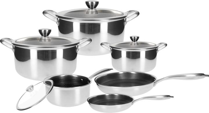 Cheffinger Kochset Inox Premium 10-teilig (28 cm, Pan set + pot set, Stainless steel)