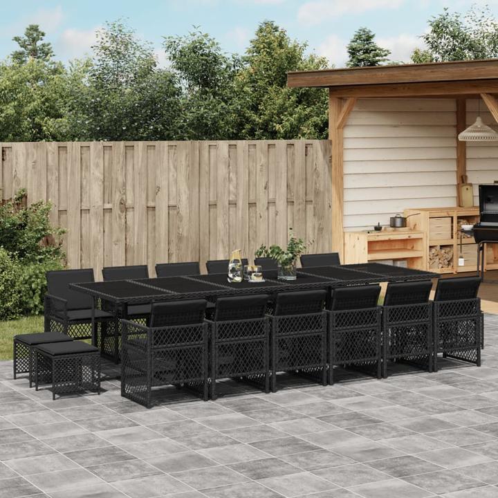 Actual product image vidaXL Garden furniture dining set garden set seating group 17pcs black poly rattan (330 cm)