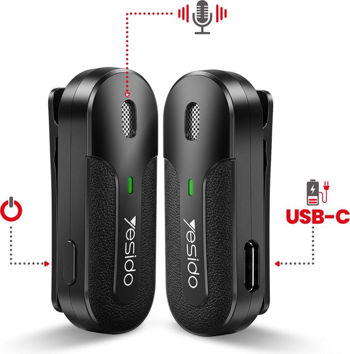 Actual product image Yesido - Lavalier Microphone 2in1 (KR16) - Lightning, 70mAh, Wireless, 2.4GHz - Black