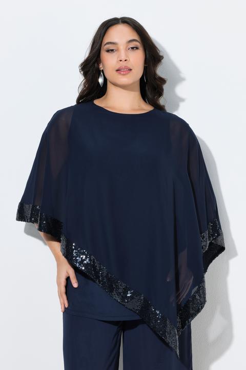 Produktbild Ulla Popken Bluse, Chiffon-Überwurf, U-Boot-Ausschnitt, 3/4-Arm (50, 52)