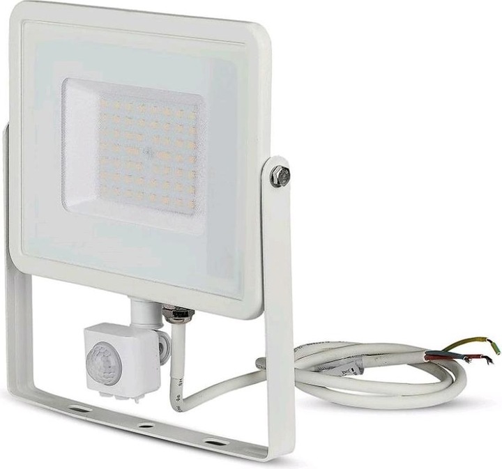 Produktbild V-TAC VT50SW 50W LED Sensor Fluter SAMSUNG Chip Abschaltfunktion Weiss Gehäuse 6400K (4000 lm, IP65)