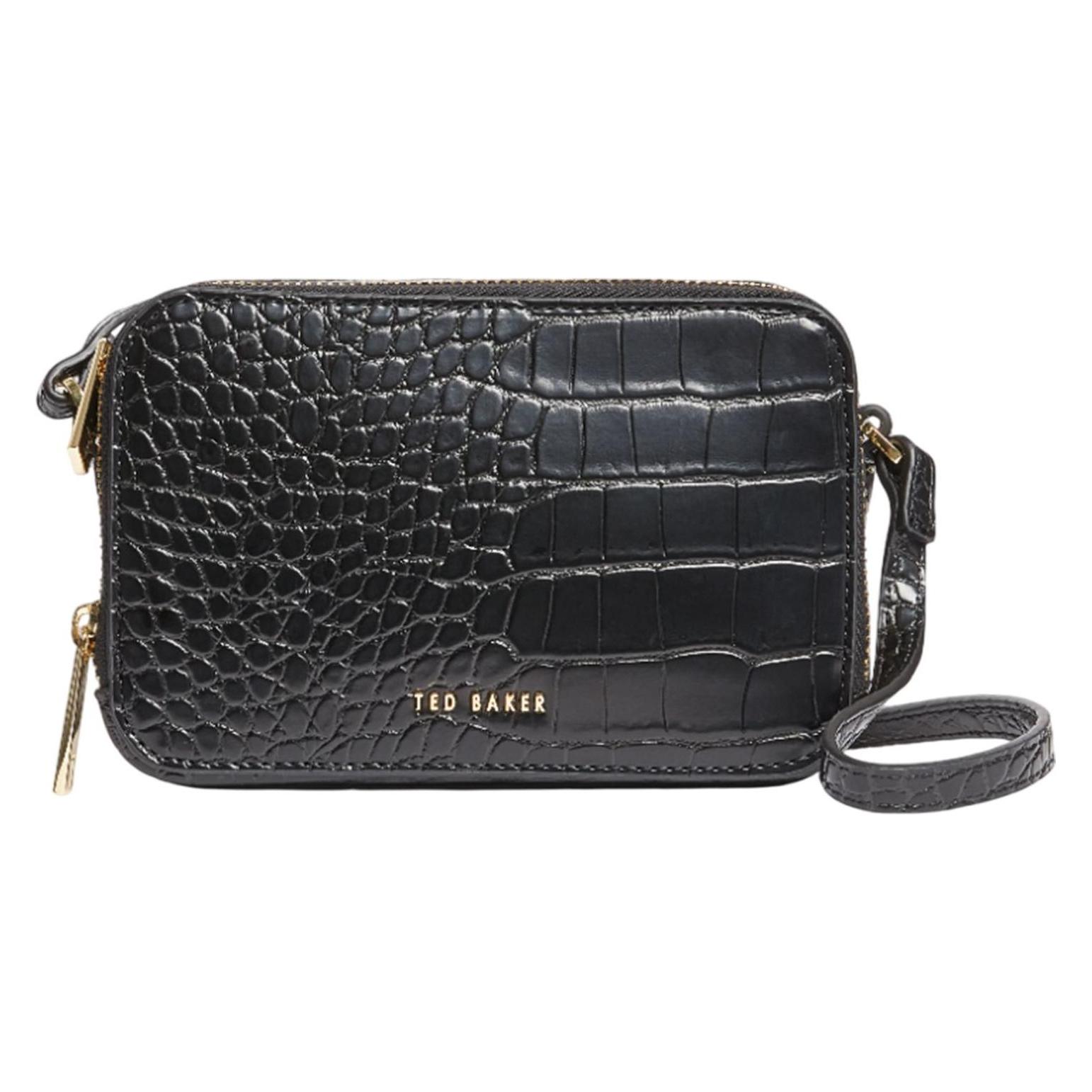 Ted Baker, Damen, Handtasche, Stina Double Zip Croc Effect Mini Camera Bag, Schwarz