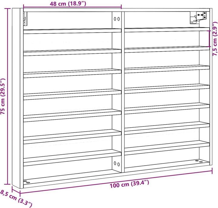 Produktbild vidaXL Vitrinenschrank (100 x 8.5 x 75 cm)