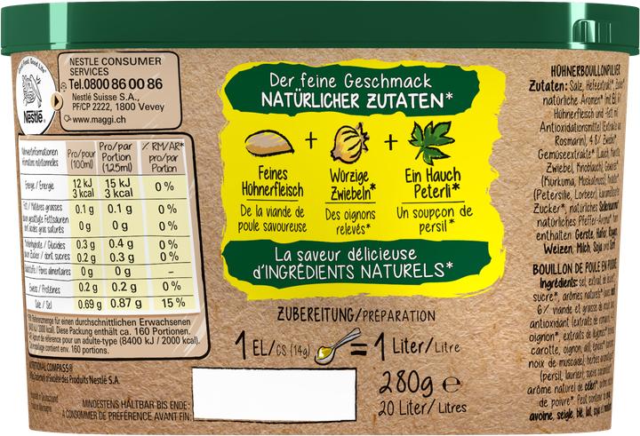 Valeurs nutritives et ingrédients Maggi Naturel Bouillon Poule Poudre