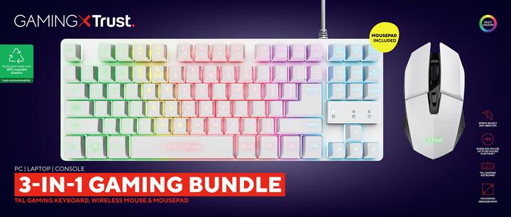 Produktbild Trust GXT 974W Thadox - Gaming Toetsenbord en Draadloze Muis - Inclusief Muismat - TKL - Verlichting - Wit (US, Kabelgebunden)