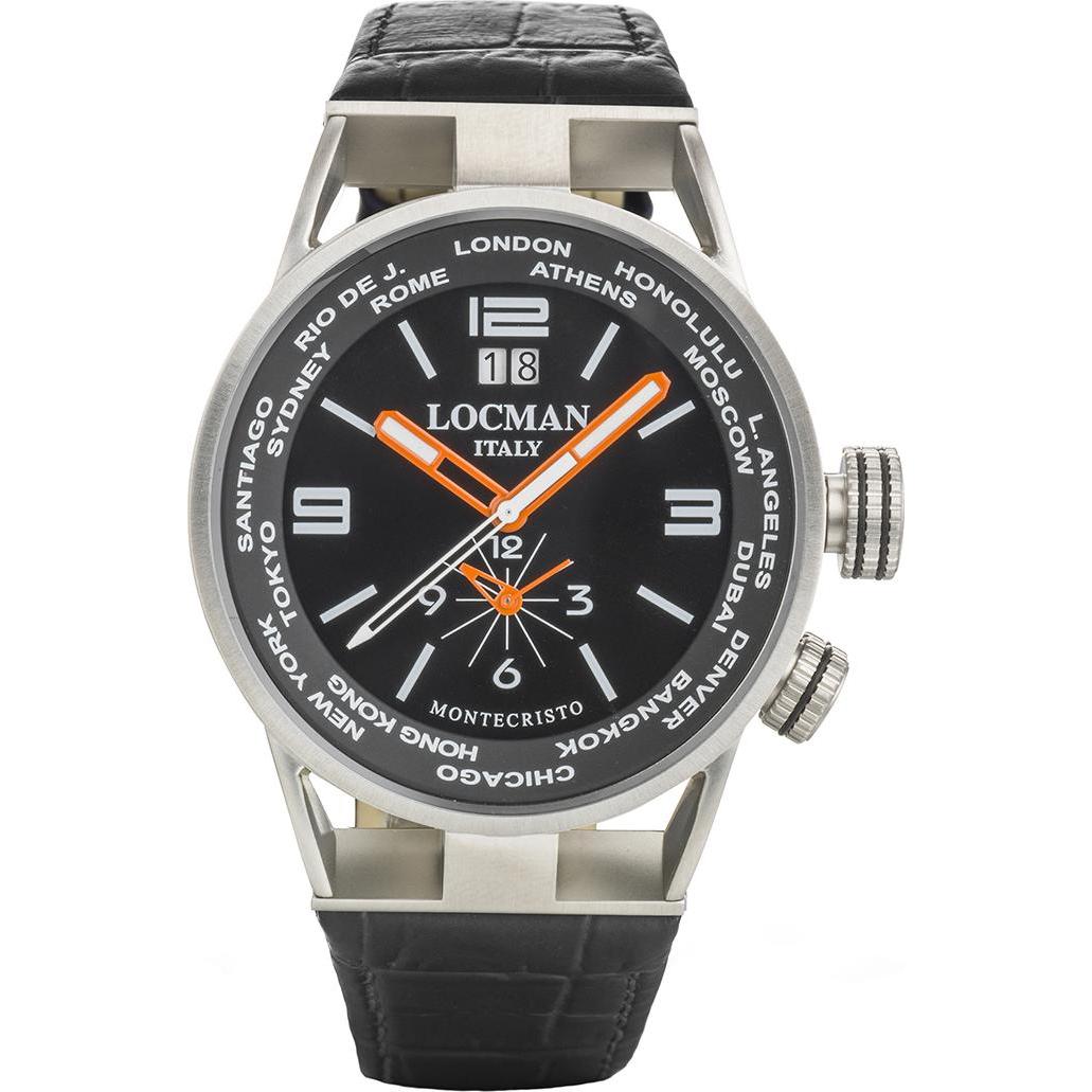 Locman, Armbanduhr, Italy Herrenuhr Montecristo World Dual Time 44 mm Ref. 0508, Schwarz, Silber, (Analoguhr, 44 mm)