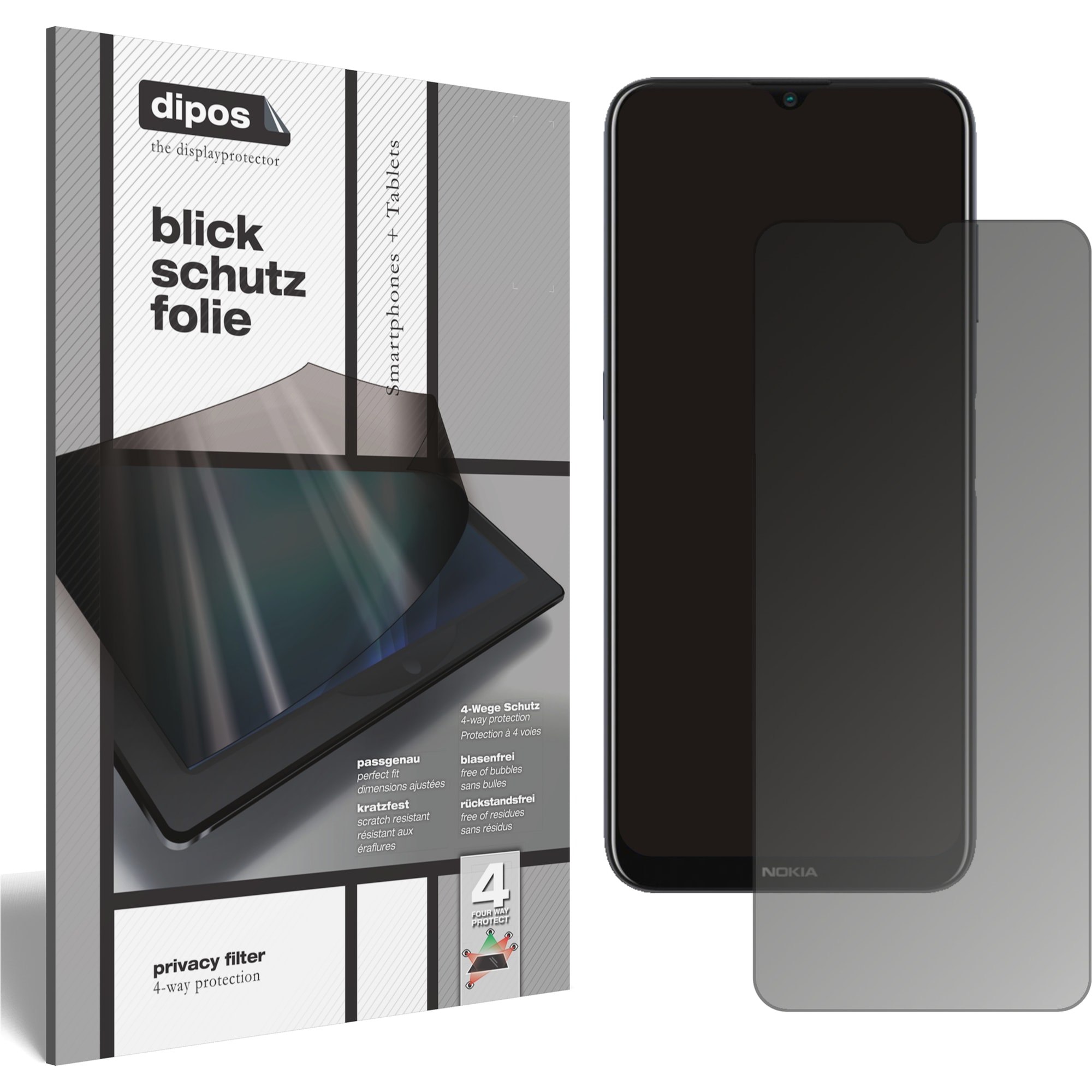 Dipos Blickschutzfolie 4-Way Privacy (1 Stück, Nokia G20), Smartphone Schutzfolie, Transparent