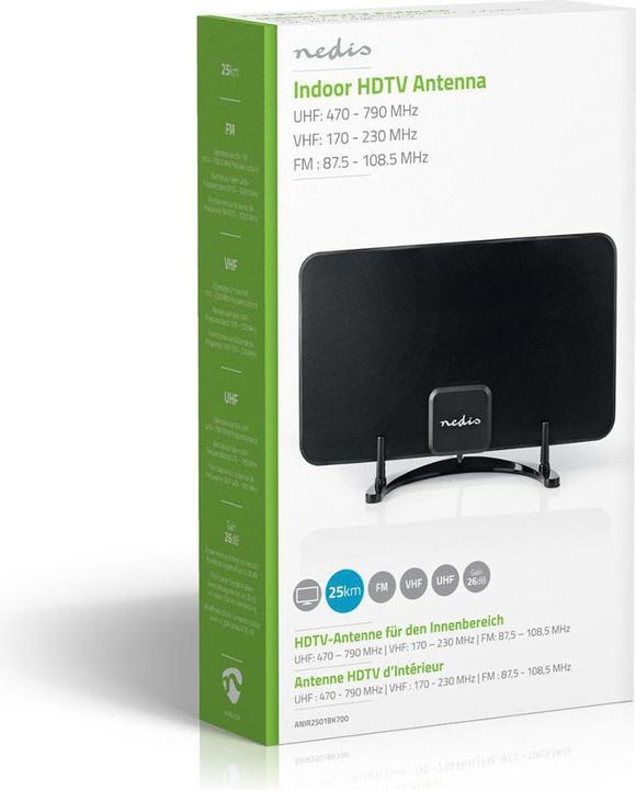 Actual product image Nedis Indoor antenna | Active | FM / UHF / VHF | Reception range: 0-25 km | LTE700 | Gain dBi (b (Indoor antenna, 26 dB, UKW / MW / LW)