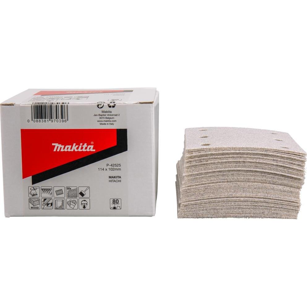 Makita, Abrasivi, Zubehör P-42525 Schuurvel 114x102 K80 Weiss Klettverschluss 50 Stück
