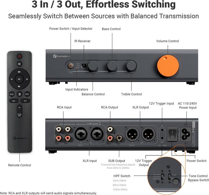 Actual product image Fosi Audio ZP3, 2.0 Kanal Vorverstärker (Amplifier)