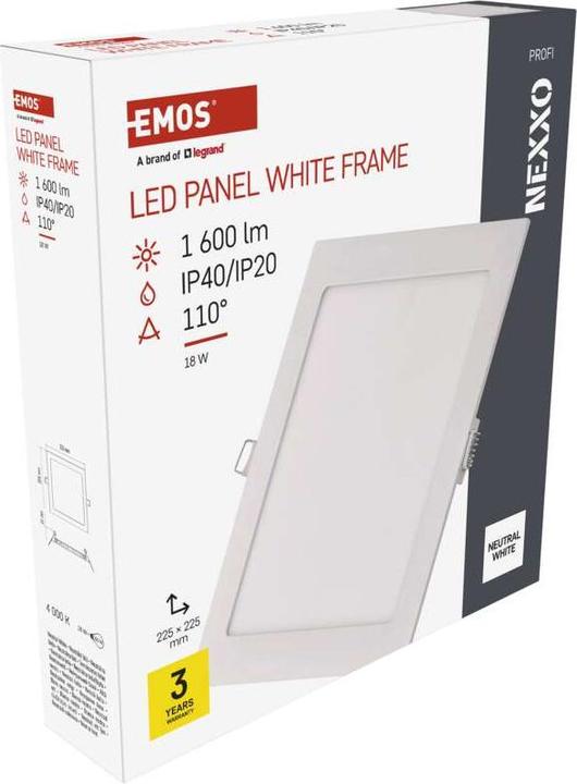 Produktbild Emos LED-Einbauleuchte NEXXO, quadratisch, weiss, 18W, neutralweiss (1600 lm)