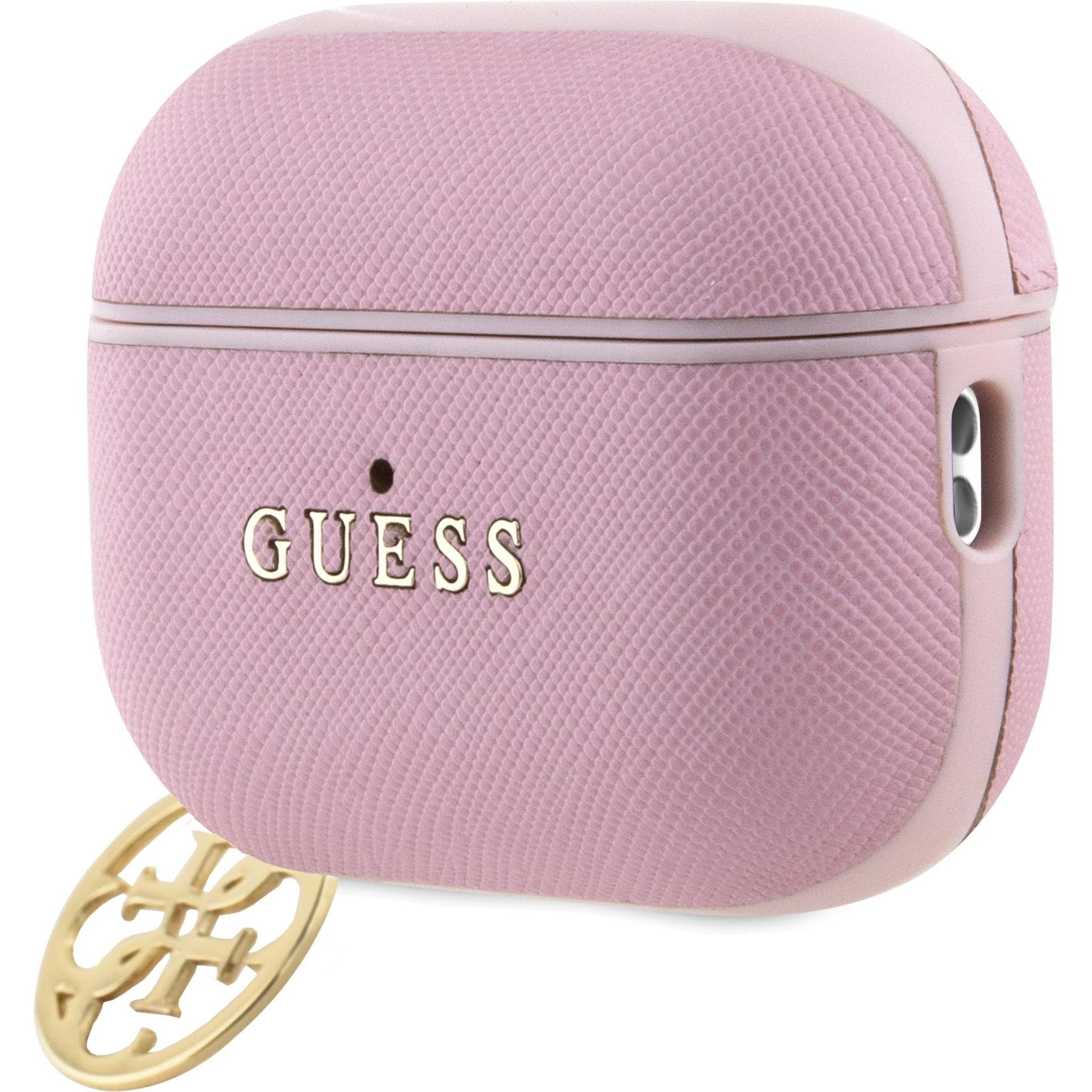 Guess Airpods Pro & Pro 2 Case - Saffiano - Circle Charm - Rosa (Manicotto per cuffie), Borsa per cuffie + Copertura protettiva, Rosa
