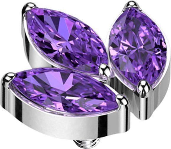 Actual product image Star Piercing Dermal Anchor silver three oval crystals purple (without brass, Titanium)