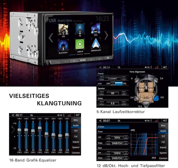 Produktbild Zenec Autoradio mit Touchscreen, drahtlosem Android Auto und Apple CarPlay, DAB+, Bluetooth, USB