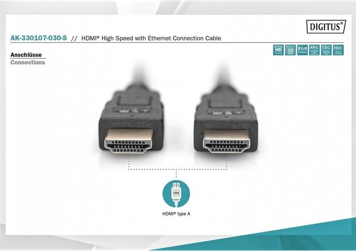Produktbild Digitus HDMI (Typ A) — HDMI (Typ A) (3 m, HDMI, 2.0)