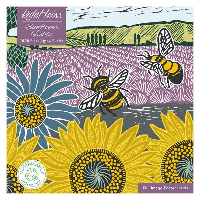 Adult Sustainable Jigsaw Puzzle Kate Heiss, Sunflower Fields, 1000-Pieces. Ethical, Sustainable, Earth-Friendly