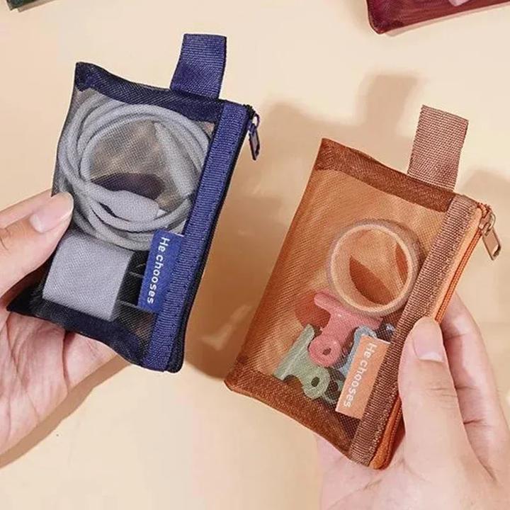 Actual product image Only-Bags.Store 2 Pcs Mini Mesh Storage Bags Multi-colour Portable Pencil Case Holder Coin Cosmetic Jewellery Travel