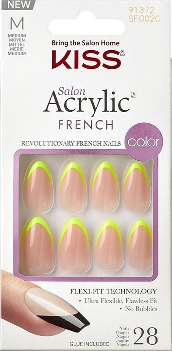 KISS Adhesive nails Salon Acrylic French Color - Hype 28 pcs (Nagelkleber, Hype Light Neon Yellow, mittlerer Groe)