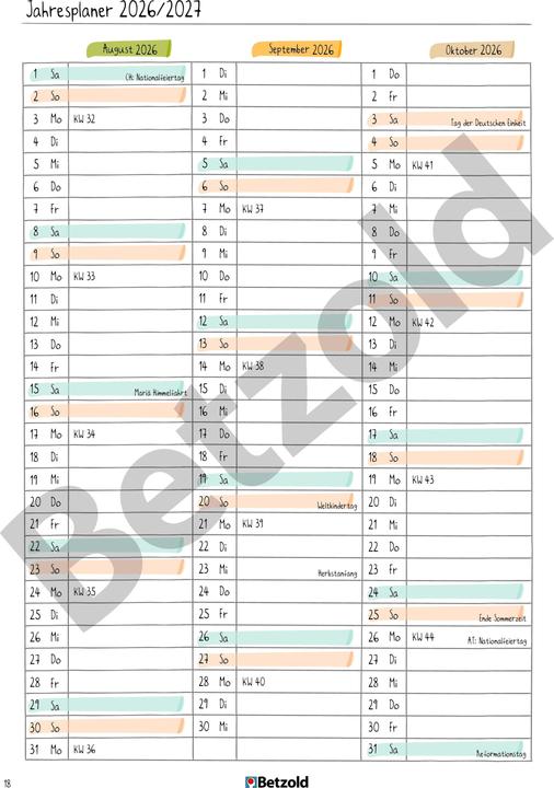 Produktbild Betzold Kita-Planer, Loseblattsammlung DIN A4 (A4, 1 Woche / 2 Seiten)