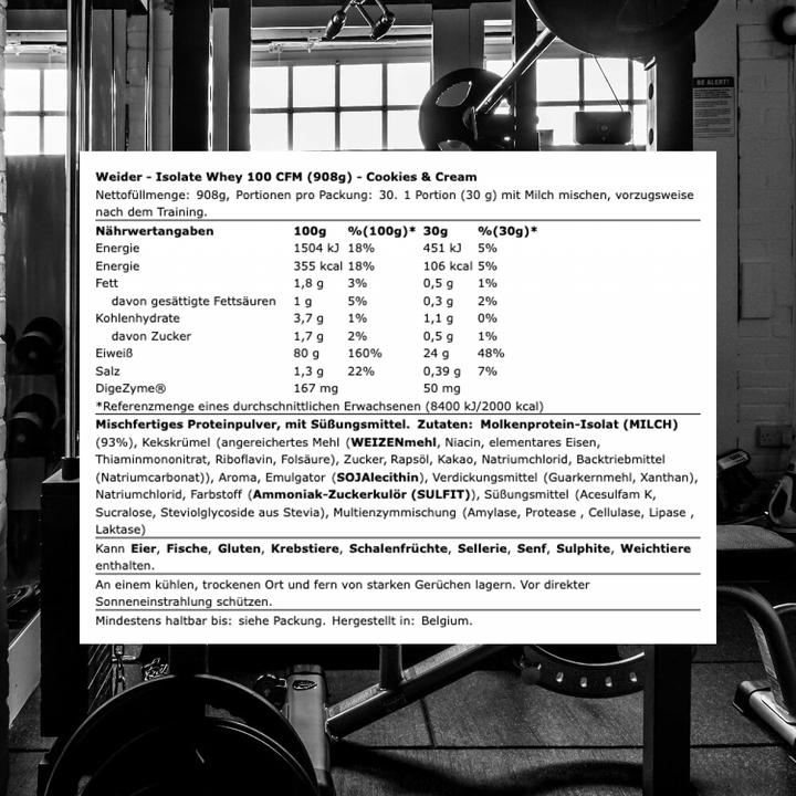 Immagine prodotto Weider Isolate Whey 100 Cfm Cookies & Cream (908 g, 1x, Biscotti e panna)