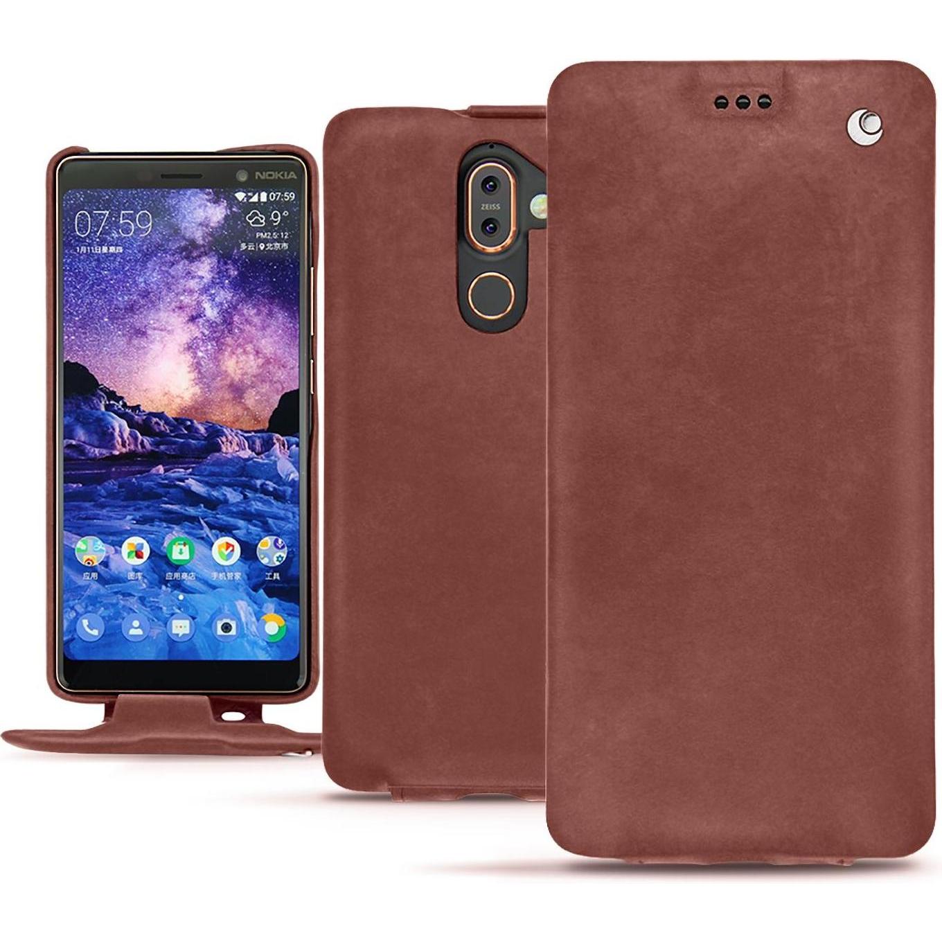 Noreve Lederschutzhülle vertikal (Nokia 7 Plus), Smartphone Hülle, Rot