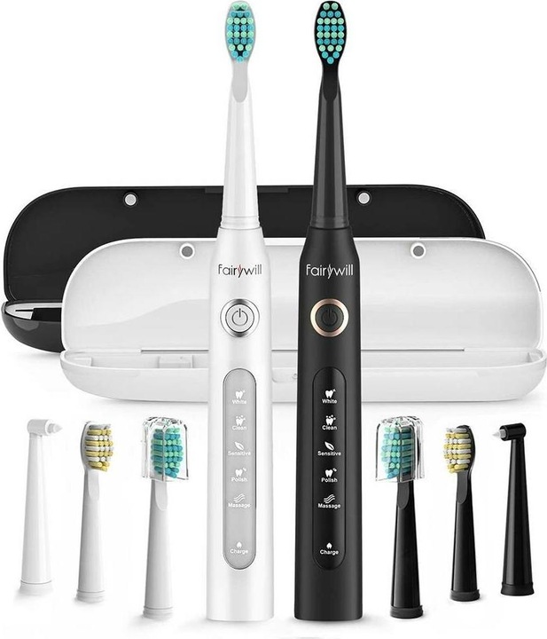 Actual product image Fairywill Sonic toothbrushes with head set and case FW-507 (Black and white) (Sonic toothbrush)
