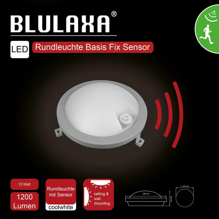Produktbild Blulaxa LED-Rund-Leuchte Basis Fix, IR-Sensor, 12W, 1200lm, 4000K, IP54 (1200 lm)