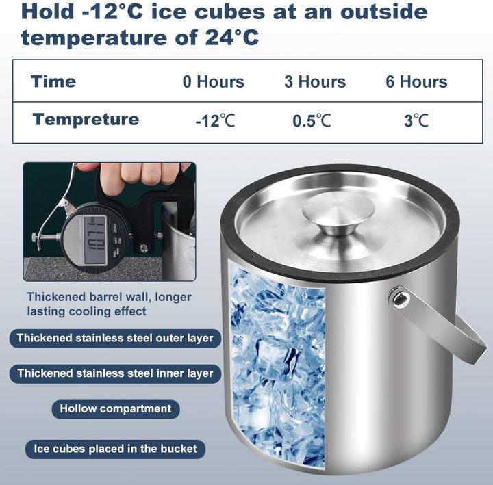 Immagine prodotto Sltaxar Doppelwandiger Eiskübel mit Deckel und Sieb (3L)